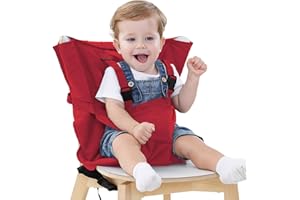 Vine Easy Seat - Trona portátil de viaje ajustable, segura y lavable, funda de asiento para trona infantil, práctica trona de tela que cabe en tu bolso, color gris y rojo
