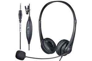 VOISTEK Cuffie con 3,5 mm con Microfono per PC, Cuffie con Microfono per Computer Portatile con Cancellazione del Rumore del Microfono, Cuffie Binaurali per Computer con Interruttore di Controllo del Volume
