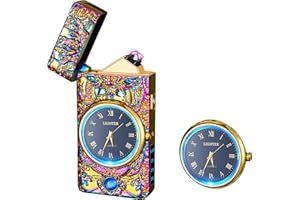 RSBYE Encendedor Eléctrico Dragon con Reloj, Encendedor de Plasma de Doble Arco, Elegante Encendedor Personalizado, Encendedor USB Recargable, Encendedor para Hombre y Mujer con Caja de Regalo (Multi)
