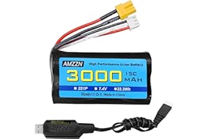 AMZZN 7.4V 3000mAh 15C 2S XT-30 wtyczka litowo-jonowa z ładowarką USB odpowiednia do zdalnego sterowania szybkim samochodem, ciężarówką, statkiem RC, modelem samochodu i akumulatorami pojazdu