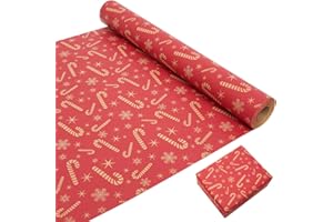 LZRINUE Rollo de papel de regalo navideño de 43 cm × 20 m, Papel de Regalo Kraft Impreso con Estrellas y Copos de Nieve, Rollo de Papel Kraft Reciclable para Navidad, Cumpleaños, Boda, Envoltura de Regalos