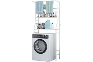 UDEAR Ahorro de Espacio en el baño, Estante Superior para Lavadora, 3 estantes de baño con Soporte de Esquina, con Barra para Colgar, Estante para baño