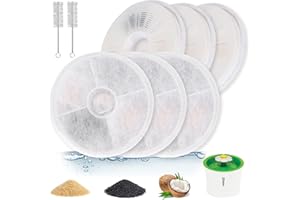 SAIERTE Filtre Fontaine Chat – 6 Filtres de filtre fontaine eau chat, Compatible avec Fontaine à Eau 3L pour Chats et Chiens Fourni avec 2 brosses de nettoyage