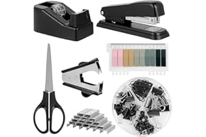 HISDRICUS Set de fournitures bureau, comprenant perforatrice, agrafeuse, distributeur de ruban et accessoires de papeterie bureau, idéal pour chaque bureau