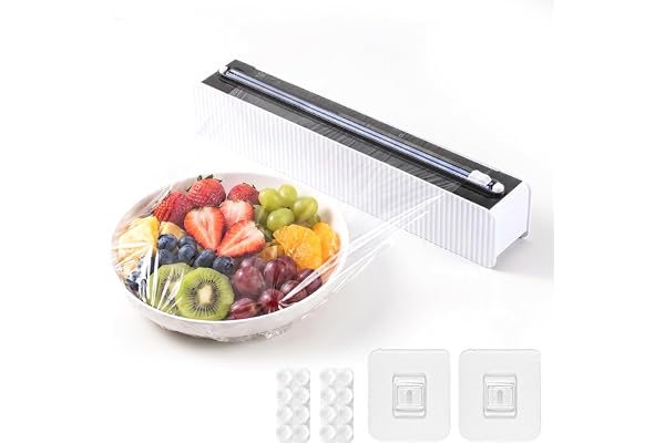 Dispenser för plastfolie, dispenser, utan borrning, flera fastsättningar, foliedispenser med fräs för aluminiumfolie, plastfolie, tennfolie och bakpapper, lätt att rengöra
