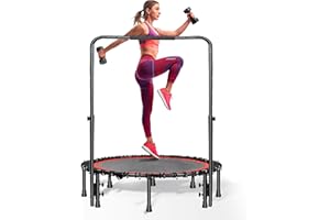 IPEB Round Trampoline 40"/48" Foldable Easy-To-Install Trampoline for Adults,With 4-Position Adjustable Handrails Trampoline,Suitable for Indoor Outdoor Body Exercises, Fitness Max Load 400lbs/450lbs