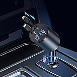 Lopnord Retrattile Caricatore Auto, 4 in 1 da 60W con Accendisigari USB, Cavi Retrattili e Porte di Ricarica,Caricabatterie A