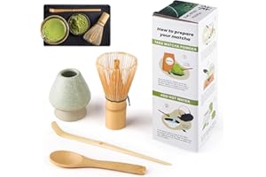 ADMYGO Matcha Kit 4 pezzi Matcha Set, Kit Matcha, include frusta Matcha in bambù, cucchiaio tradizionale, cucchiaio da tè, supporto per frusta Matcha, il set perfetto per preparare una tazza, Verde a rete