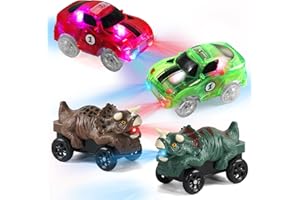 AKOKIE Voiture Enfant - Jouet Enfant 3 Ans 4 in 1 Dinosaure Jouet avec LED Rouge Bleu Clignotantes 4 Petites Voitures Cadeau Enfant 3 Ans Jeu 3 Ans Garçon Fille Cars Compatible avec Circuit Voiture Enfants