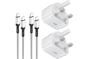 ABETCABE 2 Pack USB C Plug, 20W USB C Charger with 2 Pack USB C to C Cable PD 3.0 Fast Charger Plug UK Compatible with iPhone 15, iPad Pro 12.9 5/4/3 Gen/11 3/2/1 Gen/Air 4, Galaxy S22/S21/Z Fold 3/Z Flip 3