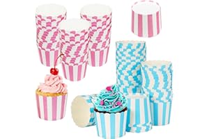 GANILITY Pirottini di Carta per Cupcake e Muffin - 100 Pezzi Rosa e Blu - Teglie Robuste per Halloween, Compleanni, Matrimoni, Feste (Strisce)