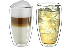Creano 2er Set doppelwandige Latte Macchiato-Gläser 400ml „DG-SH“ - großes Doppelwandglas aus Borosilikatglas - Kaffeegläser - Teegläser - Thermoglas