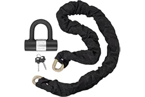 EYPINS Antivol Moto avec Chaîne Plaqué Multicolore de 10mm x 1.2m + Mini Antivol en U de 10 mm Solide et Robuste – Convient pour Vélo, Moto, Scooter, Porte, Portail et Clôture – Livré avec 2 Clés