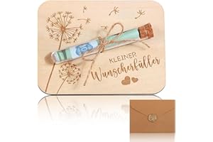 JEIIBRZUI Wish filler, money gift for christening, money gift packaging, wood, money gift wooden card with test tube, gift card made of wood, original money gift, money packaging with dandelion