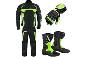 PROFIRST Motorcycle Armoured Suit - Motorbike Suit With Racing Gloves - Motorbike Boots Leather Shoes - 2 Piece Suit Armored Waterproof Suits Jacket Trouser CE Armor For All Weather Mens