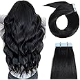 YILITE Tape in Hair Extensions Human Hair 14inch #1 Jet Black Tape in Hair Extensions Silky Straight Tape in Hair Extensions Human Hair Black Women 20pcs 40g Tape in Extensions Human Hair