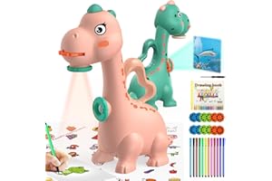 Proyector de Dibujo para Niños Niñas Juguetes, KETIEE 2 en 1 Trazar y Dibujar Arte Juguete Proyector con 96 Patrones de Dinosaurios Regalos para Niños de 3 4 5 6 7 8 Años Niñas (Rosa)