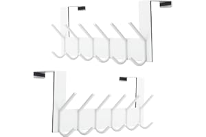 SKOLOO Over the Door Coat Rack for Doors up to 4.5 cm Thick, Stainless Steel Door Hook Rack with 6 Hooks, Door Hook Rack for Coats, Hats, Towels, Jackets, White, Pack of 2