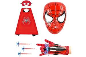 VIYAAN Capa de Superhéroe para Niños, Máscara De Superhéroe, Capa y Máscaras de Superhéroe, Divertidos Capas para Niños, Launcher Glove, Máscara Led, Ideal para Carnaval, Navidad, Fiesta de Cumpleaños