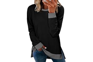 CHICZONE Women's Long Sleeve Sweatshirts Crewneck Casual Pullover Side Split Fall Sweaters Oversized Top Jumpers