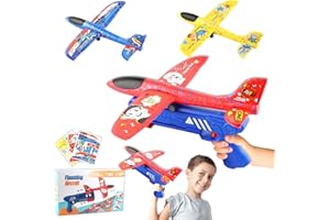 WDJLNZB Aereo Polistirolo con Pistola Catapulta, 3 pezzi Aerei Alianti in Volo, Aereo Polistirolo per Bambini, Giochi All'aperto Aliante Manuale Lanciare, Aliante per Bambini Ragazzo Ragazza Compleanno (blue)