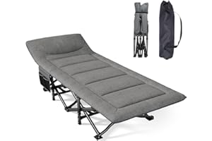 MOPAICOT FURN Mopaicot Lit de Camping Plier pour Adultes avec Matelas et Oreiller Intégrés, Portable pour Extérieur et Voyage, Charge Maximale 200kg, Inclut Sacoche de Transport, Gris