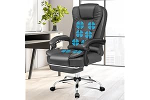 ALFORDSON Sedia Ufficio Massaggiante, Ergonomica Poltrona da Scrivania Girevole con Sedile Riscaldato, Reclinabile a 150° Altezza Regolabile, Portata 180KG, Grigio