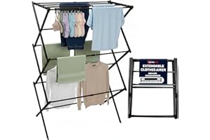 Laundry Mate Extendable Clothes Airer with Sock Clips - 3 Tier Space Saving Foldable Laundry Rack - Heavy Duty Clothes Horse Dryer Rack for Indoor & Outdoor - Extends up to 71CM 11 Hanging Poles