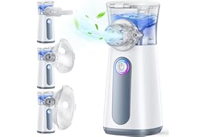 AIDISY Aerosol Portátil para Niños y Adultos, Aerosol Ultrasónico Silencioso y Eficaz para Aliviar la Respiración, 2 Máscaras y Boquilla, USB-C Recargable, Velocidad de Atomización Ajustable