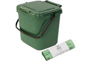 ALL-GREEN Green Kitchen Compost Caddy & 25x 8L Compostable Bags - for Food Waste Recycling (7 Litre) - 7L Plastic Composting Bin