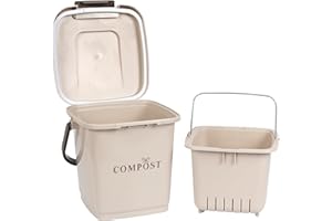 JE CHERCHE UNE IDÉE JE CHERCHE UNE IDEE - ME0021 Poubelle à Compost - Seau Perforé avec Couvercle - Conçu pour Déchets Organiques - Capacité 8L - Anse de Transport - Fermeture à Clapet - Panier Ajouré