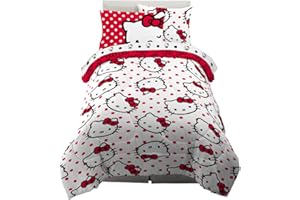 Franco Set Trapunta e Lenzuola, Microfibra, Rosso-Hello Kitty, 5 Pezzi Twin Size