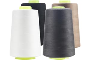 FOGAWA 4 rotoli * 5000 yards Rocchetti di filo da cucito 40S/2, Filato da cucito universale poliestere Filo da cucire per Cucito, Quilting, Patchwork (Nero + Bianco + Cachi 3314 + Grigio 3107)