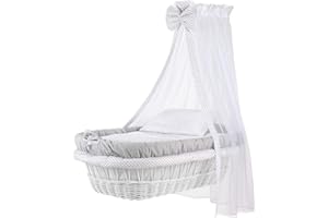 Stoffset 8-teilig mit Matratze von WALDIN für Stubenwagen, XXL, Bollerwagen,KEIN STUBENWAGEN, 5 Sets wählbar,grau/Punkt grau