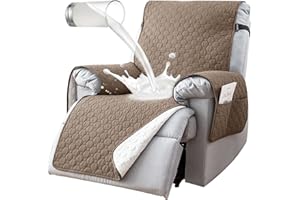 uiceno Copripoltrona Relax Reclinabile Impermeabile 100%, Antiscivolo Copri Poltrona 1 Posto con 5 Tasche, Fodere Per Sedia Reclinabile Elettrica Lavabile per Cani e Bambini,Cachi,25inch