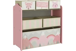 ‎ZONEKIZ ZONEKIZ Kinderregal, Spielzeugregal mit 6 herausnehmbaren Aufbewahrungsboxen aus Vliesstoff, Bücherregal, Kinderzimmerregal für Kinderzimmer, Kindergarten, Spielzimmer, 63x30x66 cm, Rosa