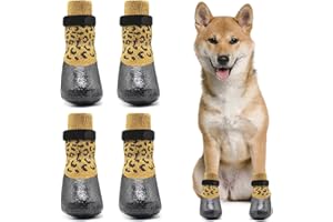 Dolahovy 4 Piezas Calcetines para Perros,Zapatos para Perros Calcetines Perro Antideslizantes Protector Patas Perro Ajustables calcetín para Perros para Exterior Interior Perros Pequeña Mediana