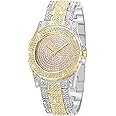 ELECDON Luxury Ladies Watch Iced Out Watch with Quartz Movement Crystal Rhinestone Diamond Watches for Women Stainless Steel Wristwatch