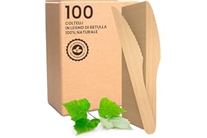 100 Coltelli Ecologici Baciato Caffè in Legno di Betulla Monouso 100% Naturali Biodegradabili e Compostabili Posate Usa e Getta