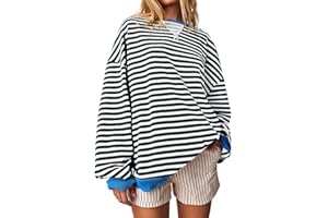 HGWOPGASD Womens Crewneck Oversized Sweatshirt Striped Color Block Tops Long Sleeve Shirts Pullover Sweaters Y2K Clothes