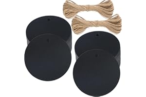 ‎G2PLUS G2PLUS 100 Stk. Schwarz Geschenkanhänger, Rund Anhänger Etiketten, 5.5 CM kraftpapier Etiketten Tags mit Jute-Schnur, Blanko Papieranhänger für Art & Craft Projekt