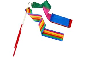 Whaline 2 Stück Gymnastikband mit Stab Regenbogen Tanzband Gymnastik Band Turnband Rhythmikband Wirbelband für Kinder Mädchen Tanzen Gym Zirkus Kindergeburtstag (Pro/2M)
