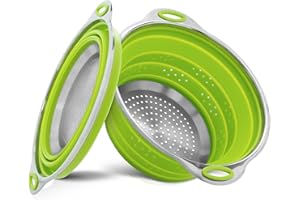 CAMOLO Nudelsieb Edelstahl und Silikon Sieb Küchensieb Faltbar Abtropfsieb Hitzebeständig und Platzsparend Grün