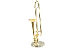 Anne Fuzeau Création - Trombone miniature doré en laiton, Hauteur 14 cm, Coffret inclus avec support de présentation verticale