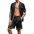 Ekouaer Mens Satin Pajamas Set Button-Down Short/Long Sleeve Shirt Top Soft Silk Sleepwear Loose Pocket Pant Loungewear