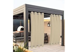 ‎CLOTHINK Clothink Outdoor Vorhang Ösen Oben Unten Anti-Verblassen Windschutz Sonnenschutz Sichtschutz Wetterfest, Terrasse Balkon Pergola (Beige, 132x215cm)