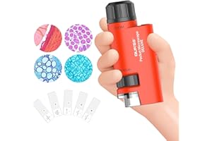 QUNSE Mini Microscope for Kids, 60x-120x Handheld LED Lighted Zoom with 5 Microscope Slides for Students Preschool Home Study Educational Toys