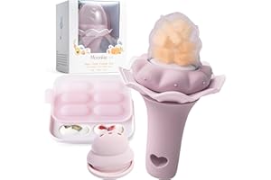Moonkie chupete de frutas para bebés con bandeja de congelación, 1 piezas, a partir de 4 meses, bolsa de dos tamaños, mango con sonajero, silicona sin BPA