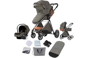 Prokoke Passeggino Trio, Passeggino 3 in 1 con Design Pieghevole in Un Clic, Trio Passeggino Neonati con Due Modi Reversibili per Spingere, Trio con Lega di Alluminio a Cornice (225 Deep Grey)
