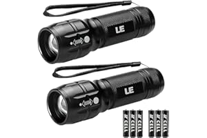 LIGHTING EVER LE Torcia LED Potente Professionale 2 Pezzi, Torcia LED Portatile con Pile, Piccola Torcia Tascabile Militare, Impermeabile Torce LED Potente per Campeggio Trekking Emergenza, 6 X AAA Batterie incluse